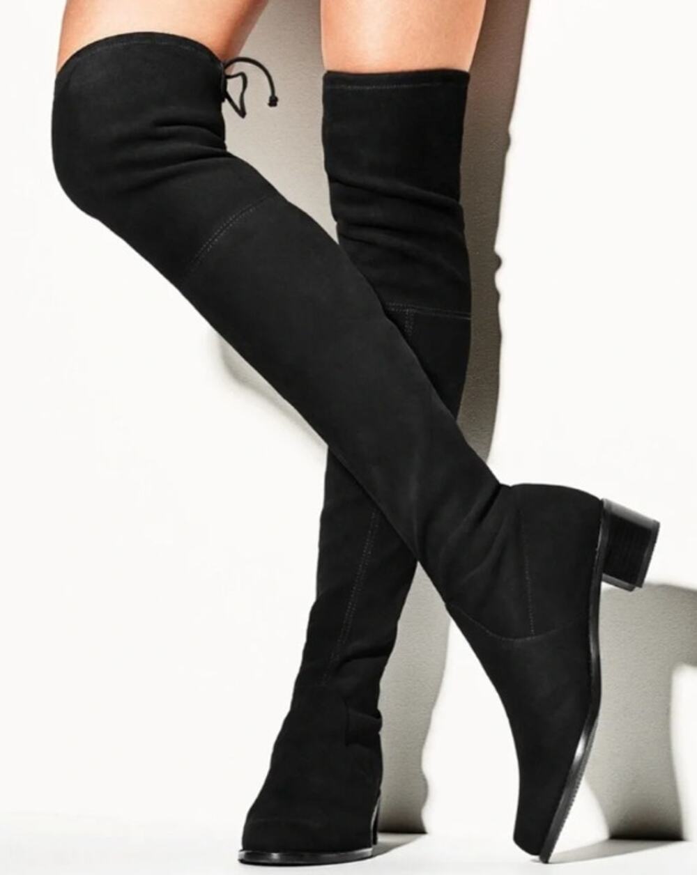 Stuart Weitzman Midland Over The Knee High Boots Suede Block Heel Black